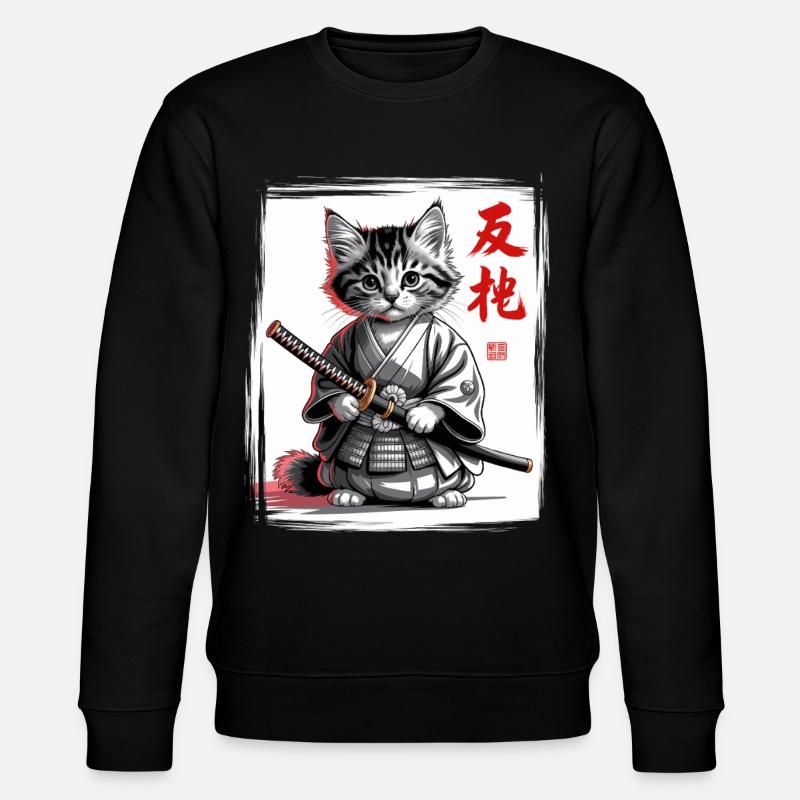 Chat samouraï drôle, art japonais - Sweat bio CHANGER Stanley/Stella Unisexe - noir