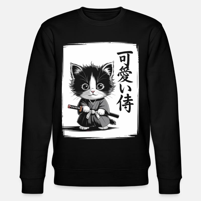 Chat samouraï drôle, art japonais - Sweat bio CHANGER Stanley/Stella Unisexe - noir