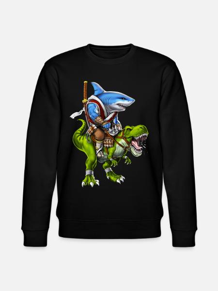 Shark Samurai Riding T-Rex Dinosaur - Stanley/Stella CHANGER Unisex Organic Sweatshirt - black