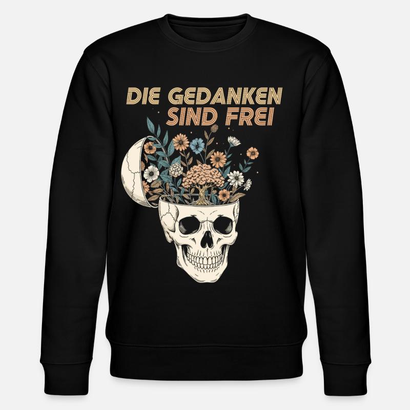Blumen im Schädel mit Botschaft - Stanley/Stella Unisex Bio-Sweatshirt CHANGER  - Schwarz