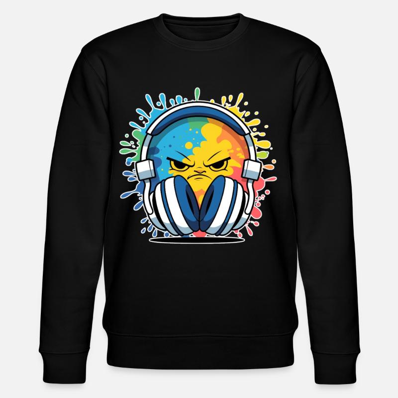 Kompakte DJ-Cartoon mit Kopfhörern - Stanley/Stella Unisex Bio-Sweatshirt CHANGER  - Schwarz