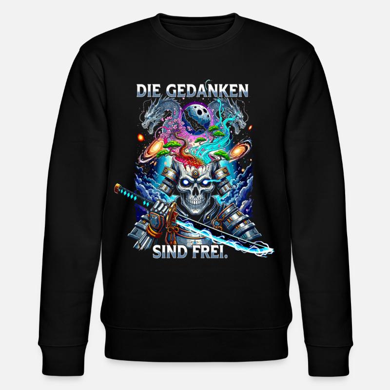 Die Gedanken sind frei Totenkopf Samurai - Stanley/Stella Unisex Bio-Sweatshirt CHANGER  - Schwarz