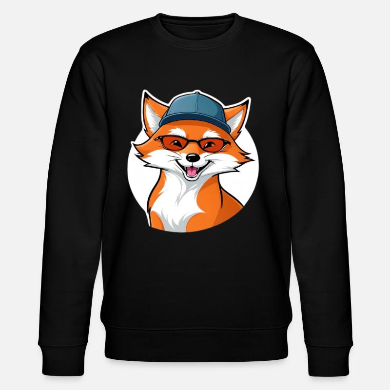 witziger Fuchs mit Brille und Cap - Stanley/Stella Unisex Bio-Sweatshirt CHANGER  - Schwarz