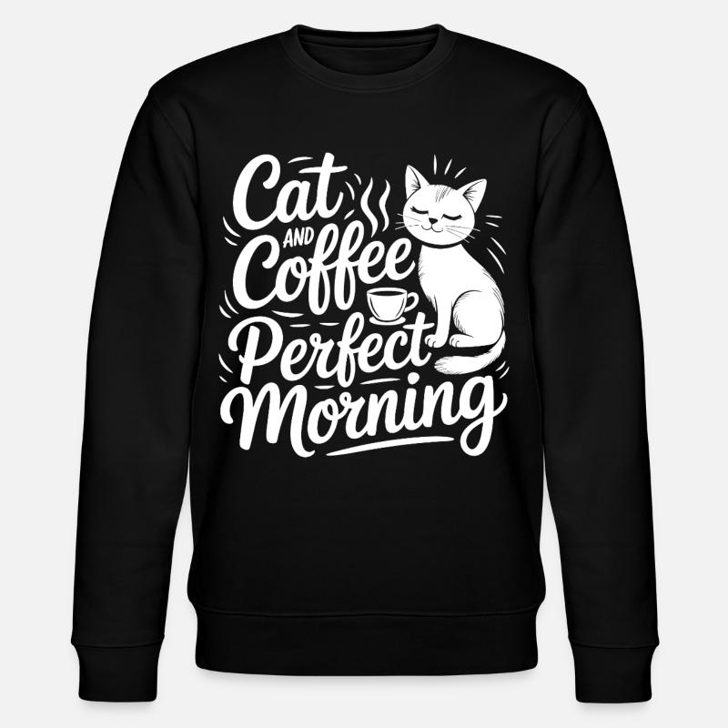 Katzenliebe mit Kaffee-Motiv - Stanley/Stella Unisex Bio-Sweatshirt CHANGER  - Schwarz