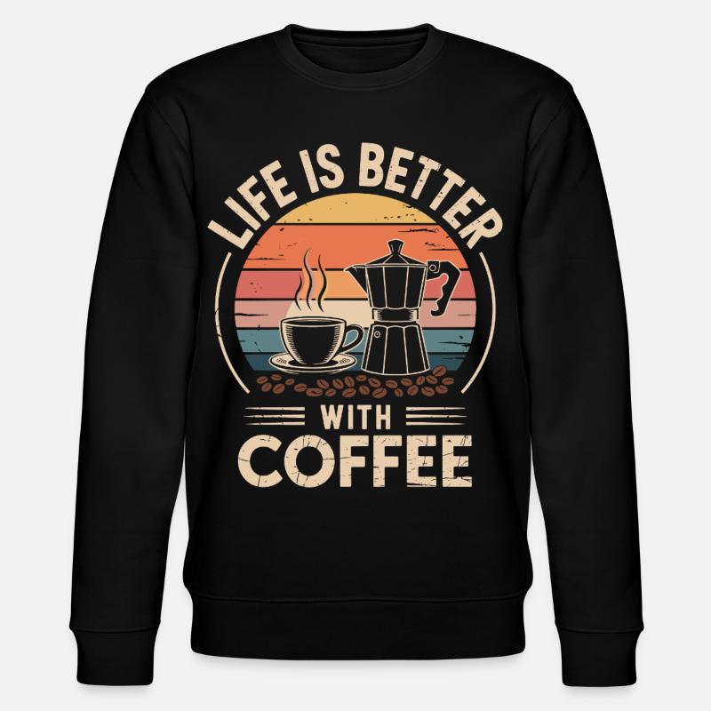 Lebensfreude mit Kaffee Illustration - Stanley/Stella Unisex Bio-Sweatshirt CHANGER  - Schwarz