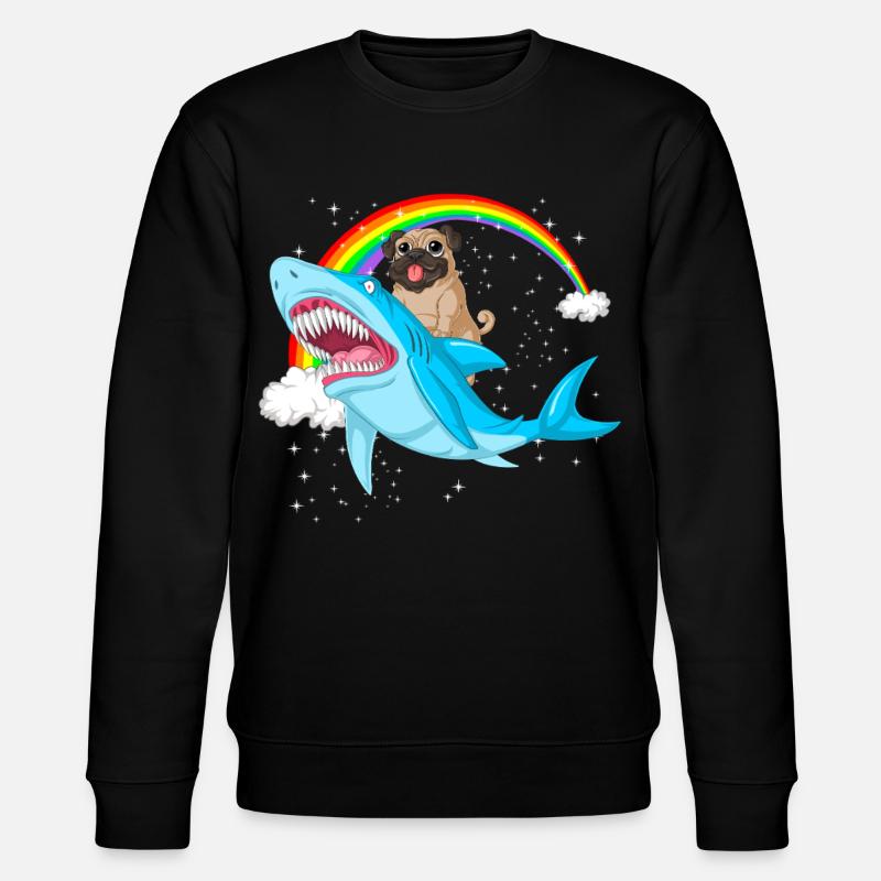 pug riding shark rainbow  - Stanley/Stella CHANGER Unisex Organic Sweatshirt - black