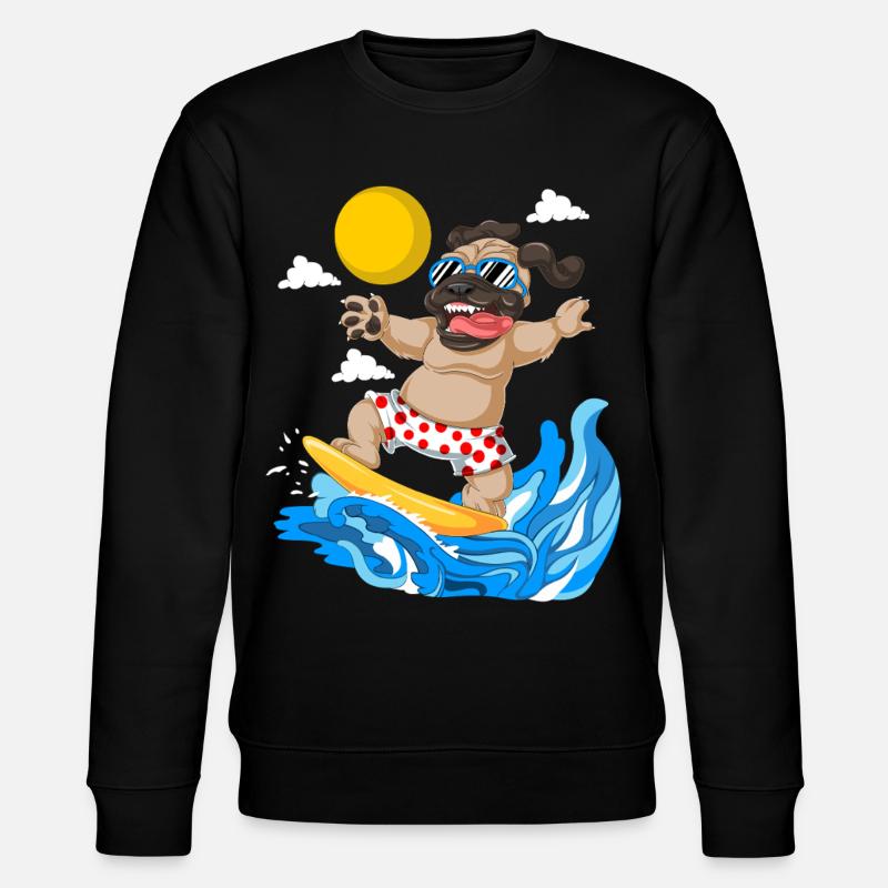 Pug Surfing Summer Beach Tee - Stanley/Stella CHANGER Unisex Organic Sweatshirt - black