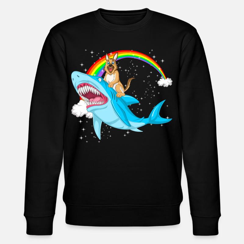 German Shepherd Riding Shark - Stanley/Stella CHANGER Unisex Organic Sweatshirt - black