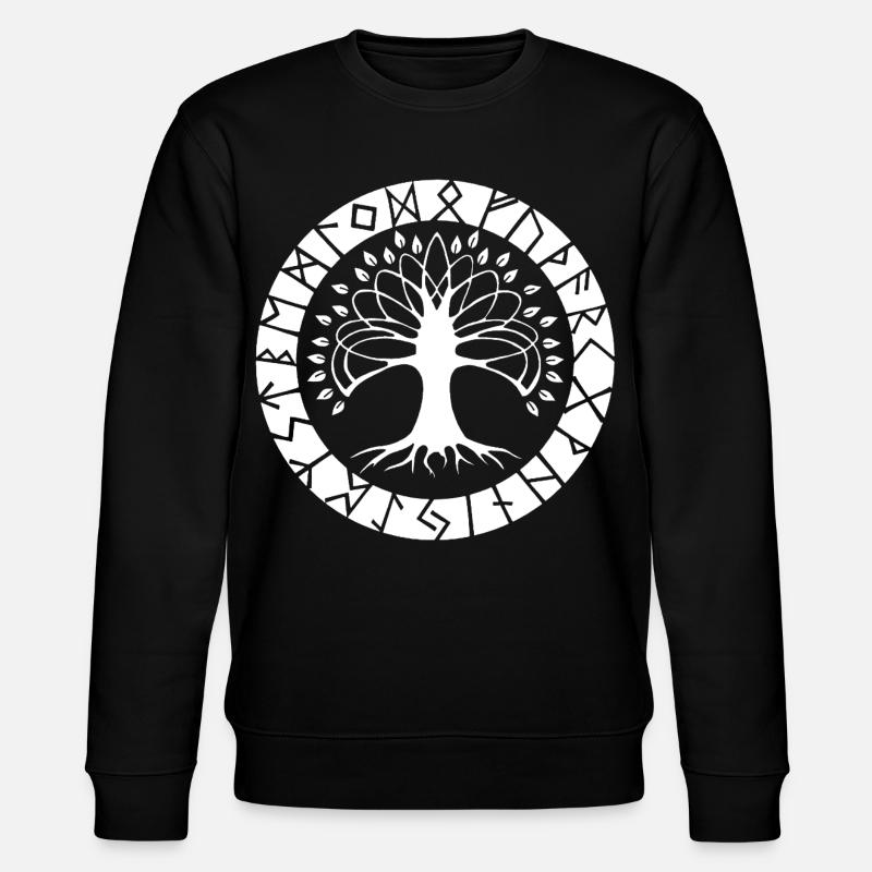 White Runic Tree - Stanley/Stella CHANGER Unisex Organic Sweatshirt - black