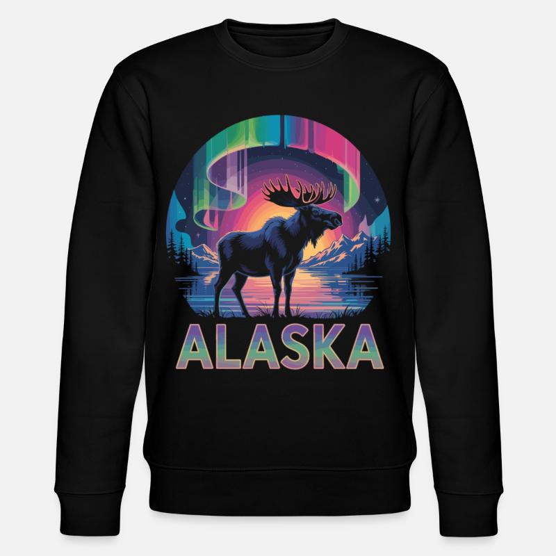 Alaska T-Shirt – Elch & Polarlichter - Stanley/Stella Unisex Bio-Sweatshirt CHANGER  - Schwarz
