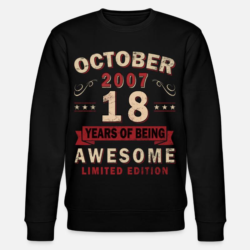 18ème anniversaire - Millésime - Octobre 2007 - Sweat bio CHANGER Stanley/Stella Unisexe - noir