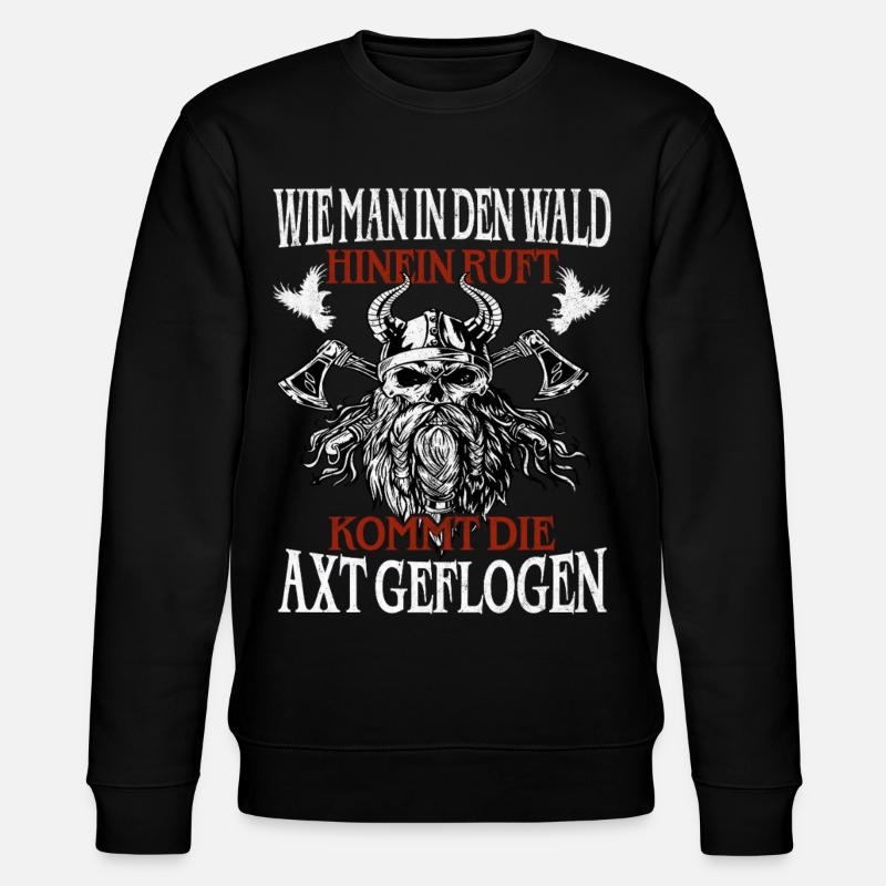 Waldruf und Axt – Viking Spruch - Stanley/Stella Unisex Bio-Sweatshirt CHANGER  - Schwarz
