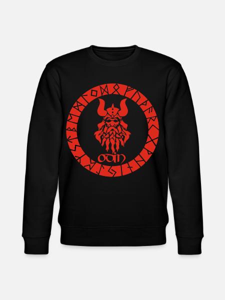 Gott Odin und rote Wikinger-Runen - Stanley/Stella Unisex Bio-Sweatshirt CHANGER - Schwarz