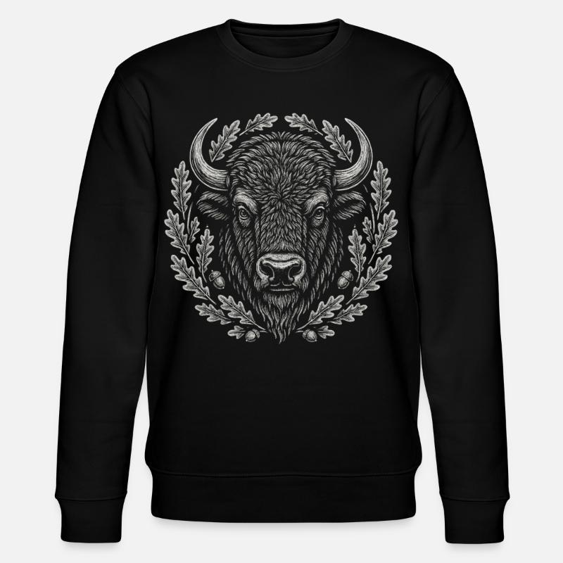 Europäischer Bison mit Eichenkranz Kunst - Stanley/Stella Unisex Bio-Sweatshirt CHANGER  - Schwarz