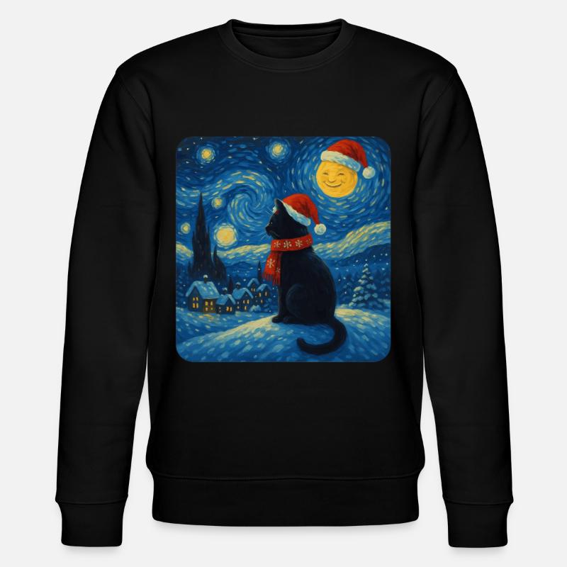 Starry Night Cat in Christmas Magic - Stanley/Stella CHANGER Unisex Organic Sweatshirt - black