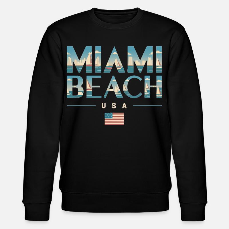 Miami Beach Palmen Stadt Reisedesign - Stanley/Stella Unisex Bio-Sweatshirt CHANGER  - Schwarz