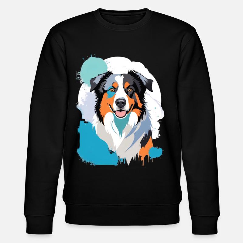Buntes Aussie-Hundeporträt mit Farbspritzern - Stanley/Stella Unisex Bio-Sweatshirt CHANGER  - Schwarz