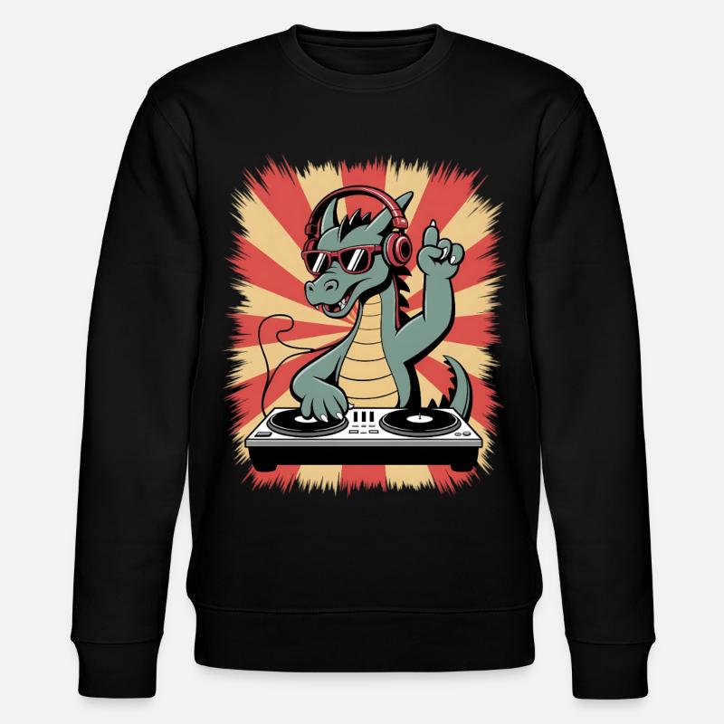 Drachen-DJ mit Kopfhörer-Beat - Stanley/Stella Unisex Bio-Sweatshirt CHANGER  - Schwarz