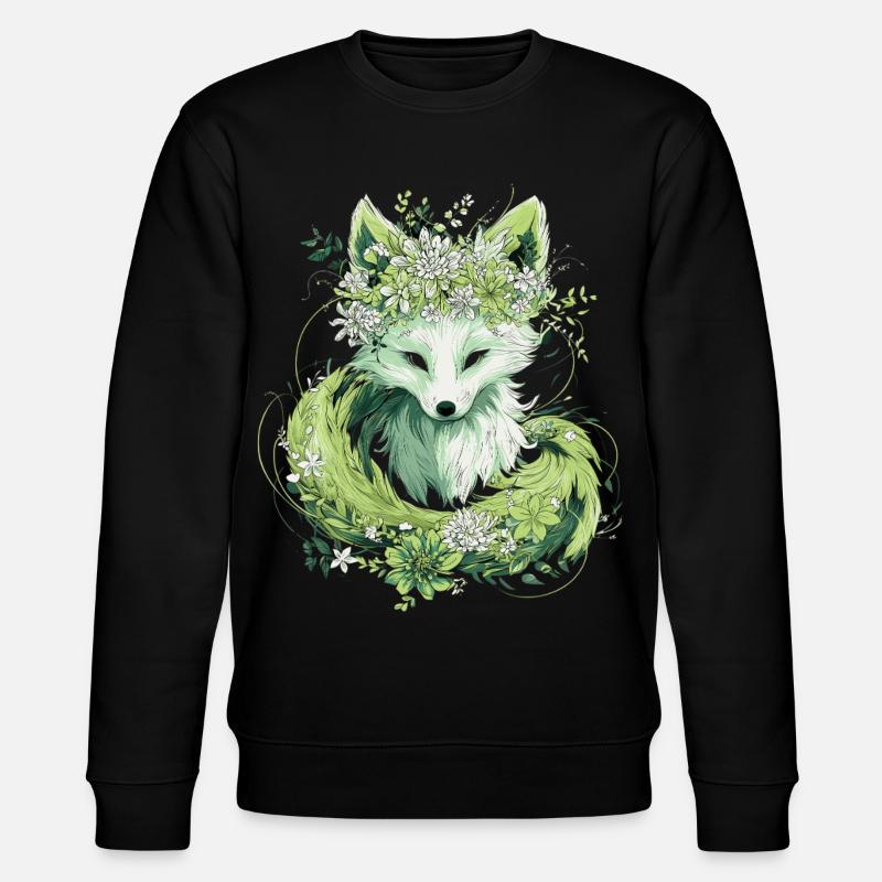 Kitsune Fuchs Boho Blumen Natur - Stanley/Stella Unisex Bio-Sweatshirt CHANGER  - Schwarz
