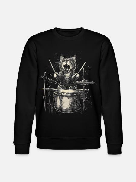 Cat Drums Drummer Rock Music Funny - Stanley/Stella CHANGER Unisex Organic Sweatshirt - black