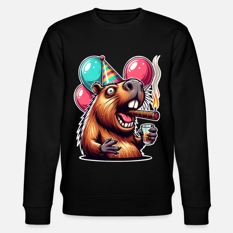 Capybara Party mit Ballons und Zigarre - Stanley/Stella Unisex Bio-Sweatshirt CHANGER  - Schwarz