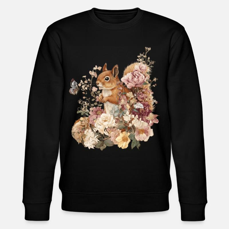 Écureuil, Animal, Fleurs, Papillons - Sweat bio CHANGER Stanley/Stella Unisexe - noir