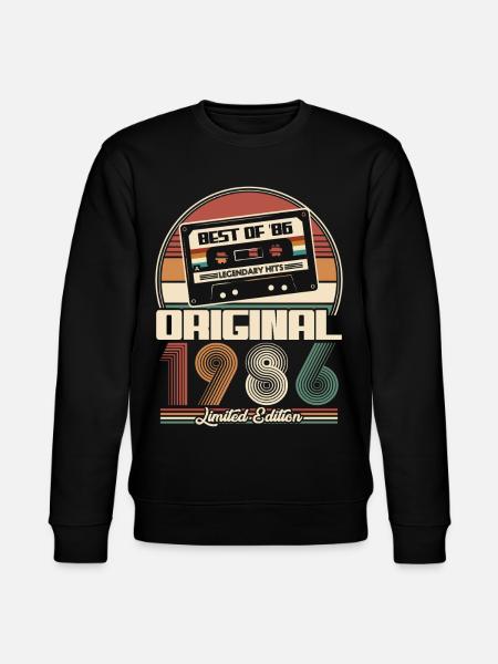 1986 Vintage Vintage syntymäpäivä retro lahja - Stanley/Stella CHANGER unisex luomu-collegepaita - musta