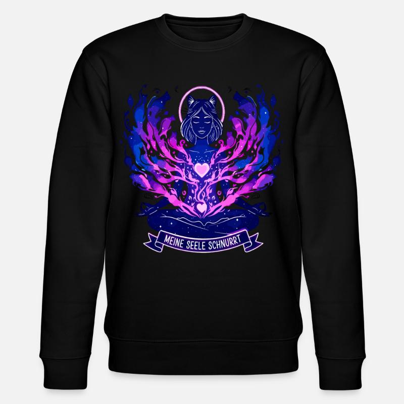 Mystische Katze meine Seele schnurrt - Stanley/Stella Unisex Bio-Sweatshirt CHANGER  - Schwarz
