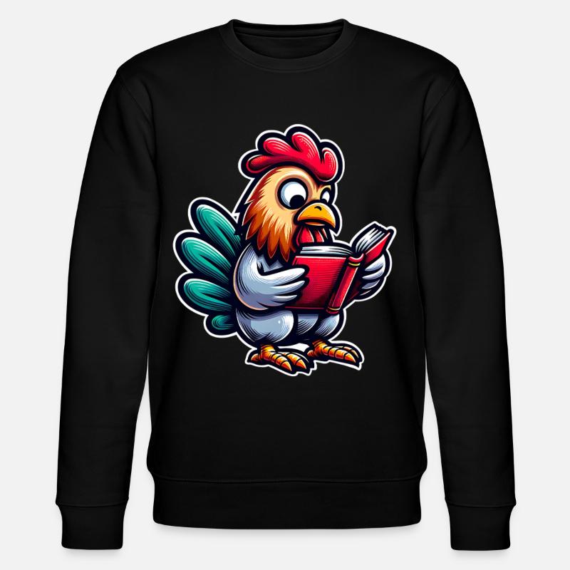 Lesender Hahn im Comicstil - Stanley/Stella Unisex Bio-Sweatshirt CHANGER - Schwarz