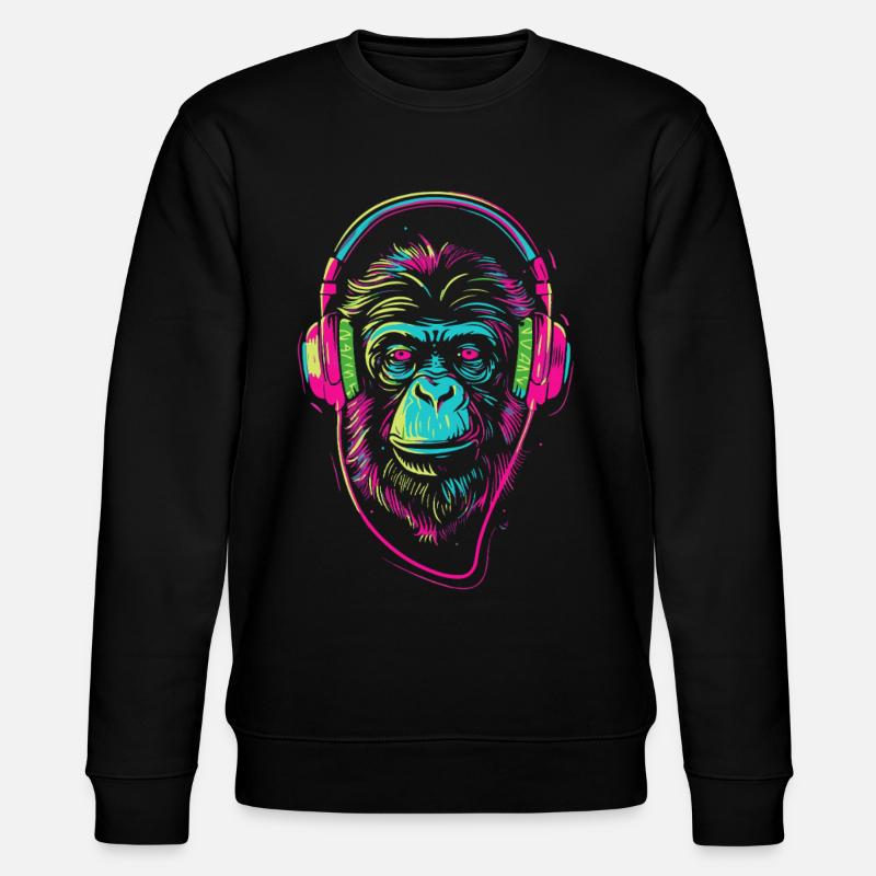 Neonaffe mit Kopfhörer - Stanley/Stella Unisex Bio-Sweatshirt CHANGER  - Schwarz