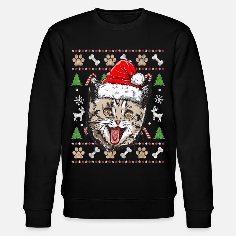 Hässlicher Weihnachtspullover Niedliche Katze Glückliche Geschenkidee - Stanley/Stella Unisex Bio-Sweatshirt CHANGER  - Schwarz