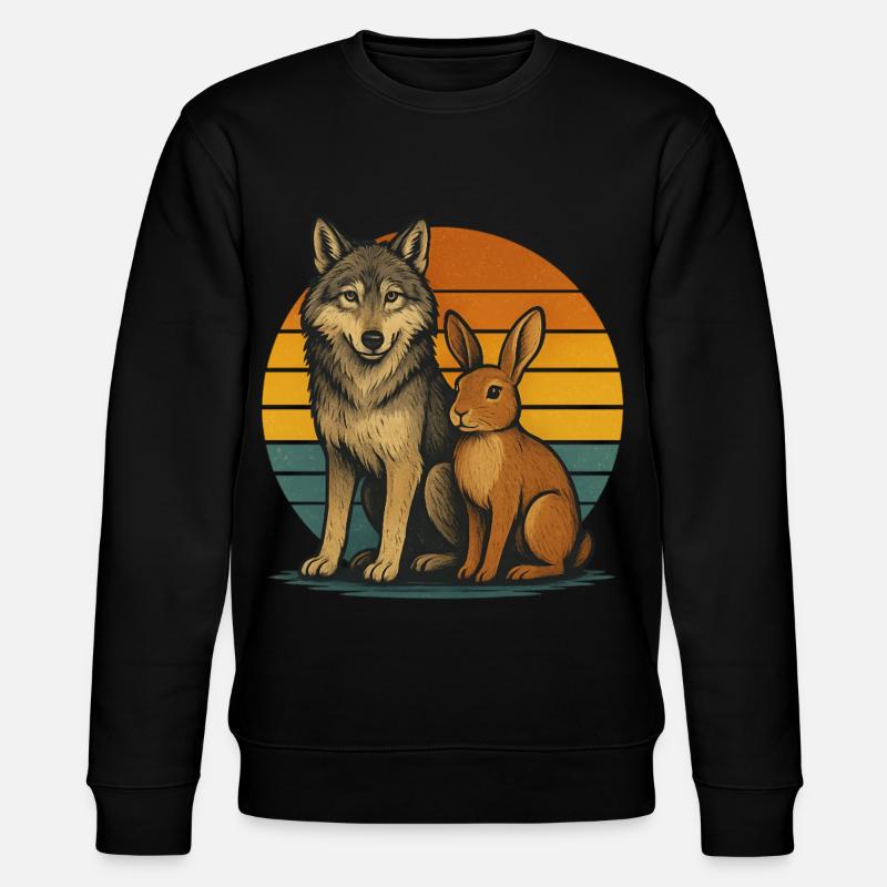 Wolf und Hase Retro - Stanley/Stella Unisex Bio-Sweatshirt CHANGER  - Schwarz