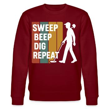 Sweep Beep Dig Repeat Metal Detecting Fun - Stanley/Stella CHANGER Unisex Organic Sweatshirt - burgundy - Front - Nik (191cm) & Marisol (170cm)