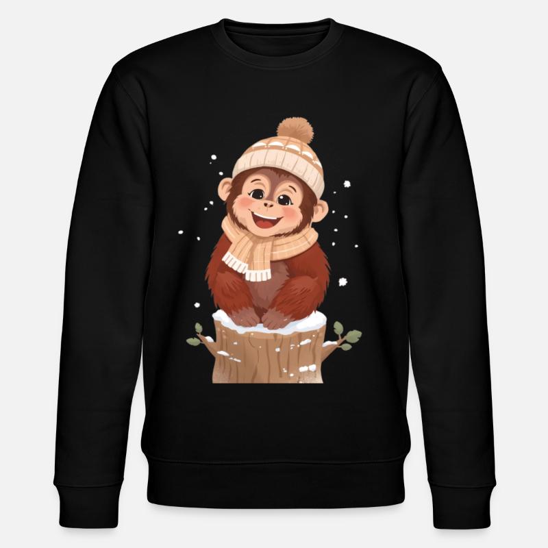 Winter monkey on tree stump - Stanley/Stella CHANGER Unisex Organic Sweatshirt - black