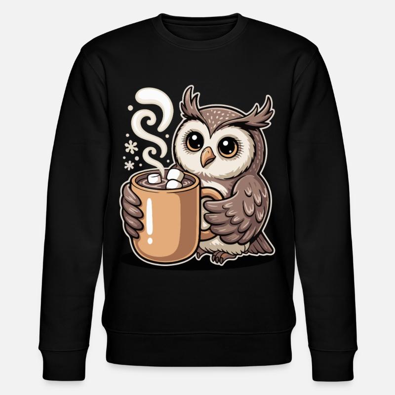 Kuschelige Eule mit Kakao - Stanley/Stella Unisex Bio-Sweatshirt CHANGER  - Schwarz