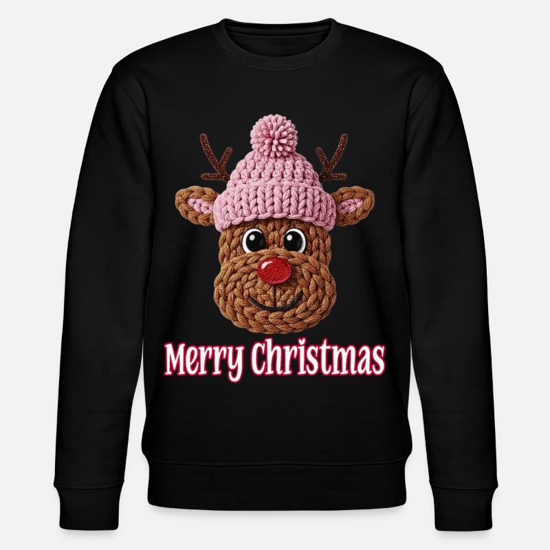 Süßes Rentier Häkel Strick Design Weihnachten - Stanley/Stella Unisex Bio-Sweatshirt CHANGER - Schwarz
