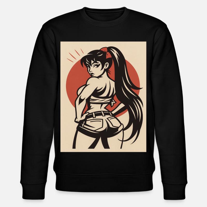 Pinup Cartoon einer Kämpferin - Stanley/Stella Unisex Bio-Sweatshirt CHANGER - Schwarz