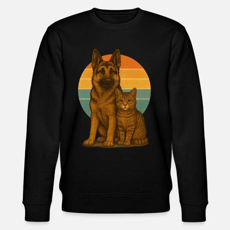 Deutscher Schäferhund und Katze - Stanley/Stella Unisex Bio-Sweatshirt CHANGER  - Schwarz