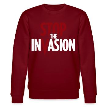Stop The Invasion Gegen Aggression - Stanley/Stella Unisex Bio-Sweatshirt CHANGER  - Burgunderrot - Vorne - Nik (191cm) & Marisol (170cm)