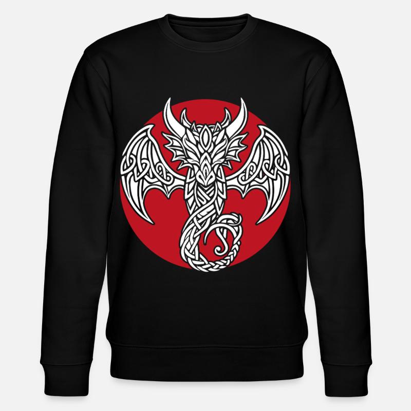 White Celtic Dragon on Red - Stanley/Stella CHANGER Unisex Organic Sweatshirt - black