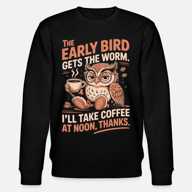 Lustige Eule und Kaffee - Stanley/Stella Unisex Bio-Sweatshirt CHANGER  - Schwarz