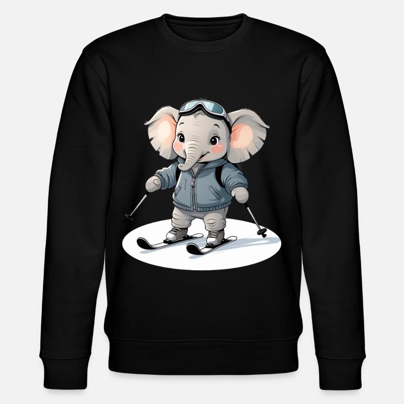 Skiing Elephant Pullover Hoodie - Stanley/Stella CHANGER Unisex Organic Sweatshirt - black