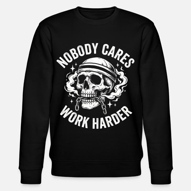 Schädel mit Helm: Arbeite härter - Stanley/Stella Unisex Bio-Sweatshirt CHANGER  - Schwarz