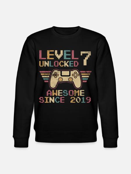 7th Birthday Level Unlocked - Stanley/Stella CHANGER Unisex Organic Sweatshirt - black