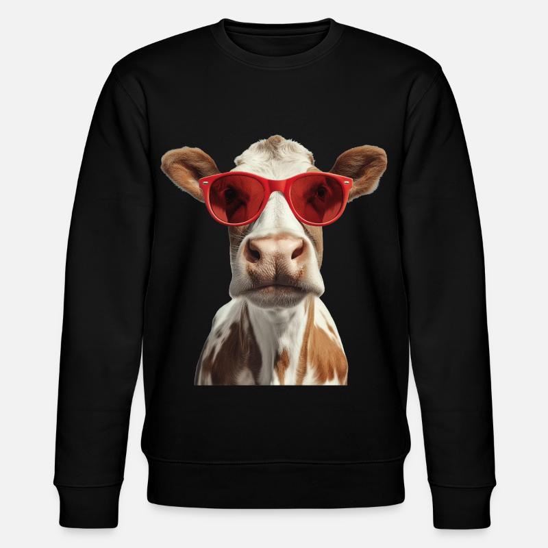 Kuh mit Sonnenbrille - Stanley/Stella Unisex Bio-Sweatshirt CHANGER  - Schwarz
