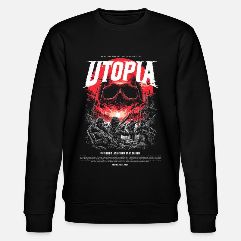 Utopia Skull Fire Red - Stanley/Stella CHANGER Unisex Organic Sweatshirt - black