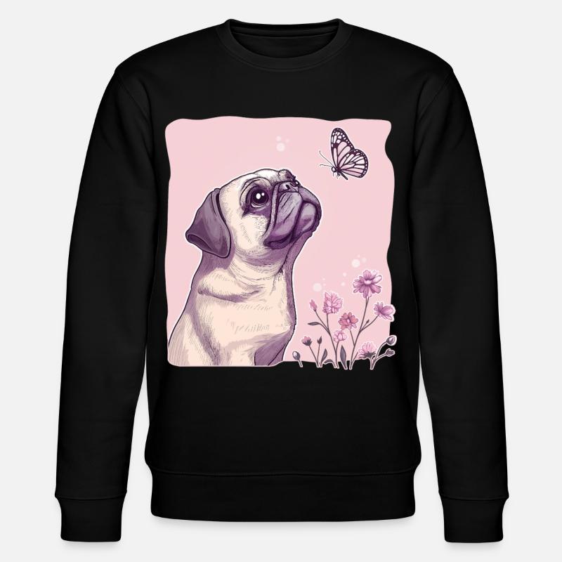 Mops mit Schmetterling - Stanley/Stella Unisex Bio-Sweatshirt CHANGER  - Schwarz