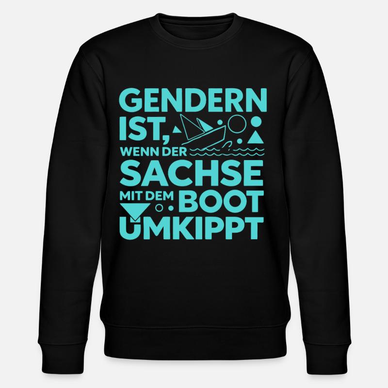 Gendern Sachse Boot Umkippt Dialekt Witz - Stanley/Stella Unisex Bio-Sweatshirt CHANGER  - Schwarz
