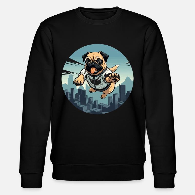 Pug im Sprung über Skyline - Stanley/Stella Unisex Bio-Sweatshirt CHANGER  - Schwarz