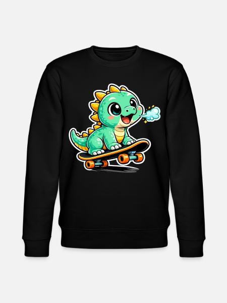 Grüner Dino Skateboardheld - Stanley/Stella Unisex Bio-Sweatshirt CHANGER - Schwarz